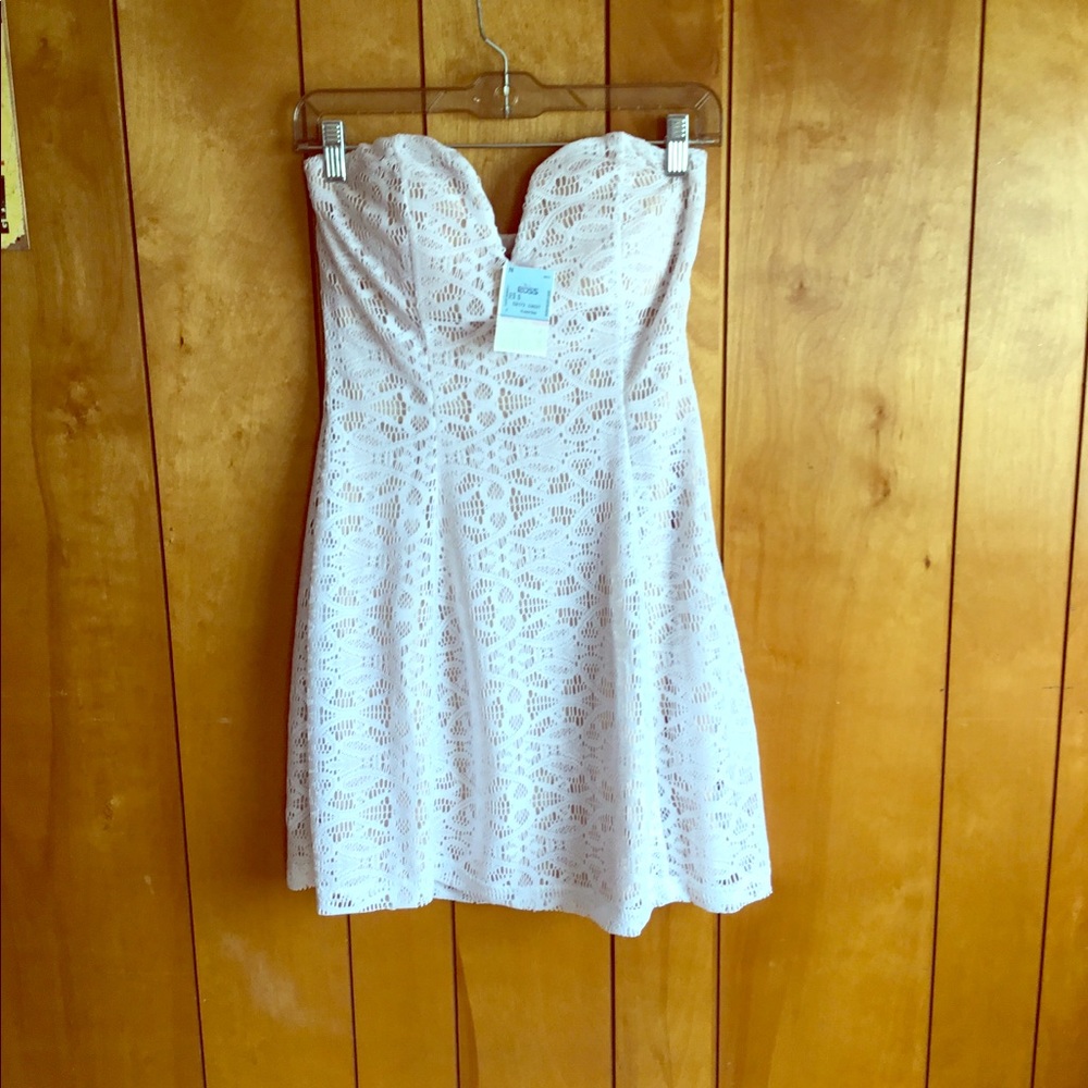 Bailey Blue White strapless crocheted mini dress